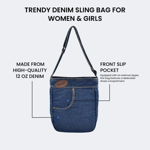 Denim 9L Sling Bag with Front & Back Utility Pockets