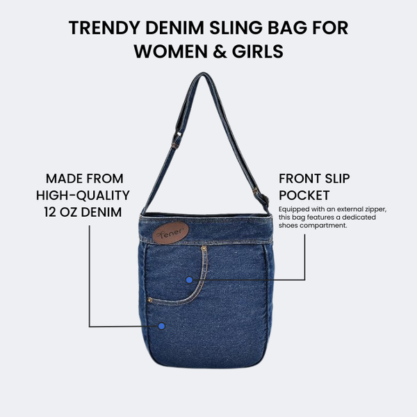 Denim 9L Sling Bag with Front & Back Utility Pockets