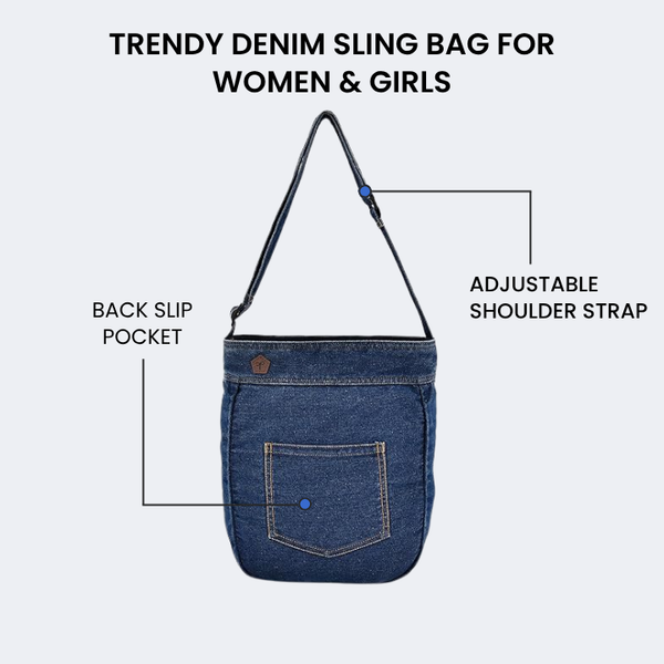Denim 9L Sling Bag with Front & Back Utility Pockets