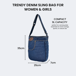 Denim 9L Sling Bag with Front & Back Utility Pockets