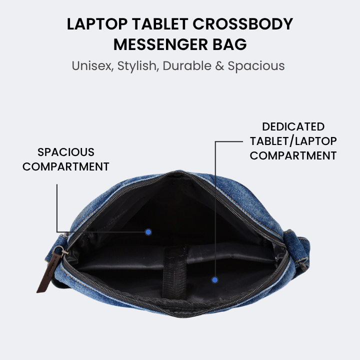 Tener 17L denim laptop cross bag interior compartment