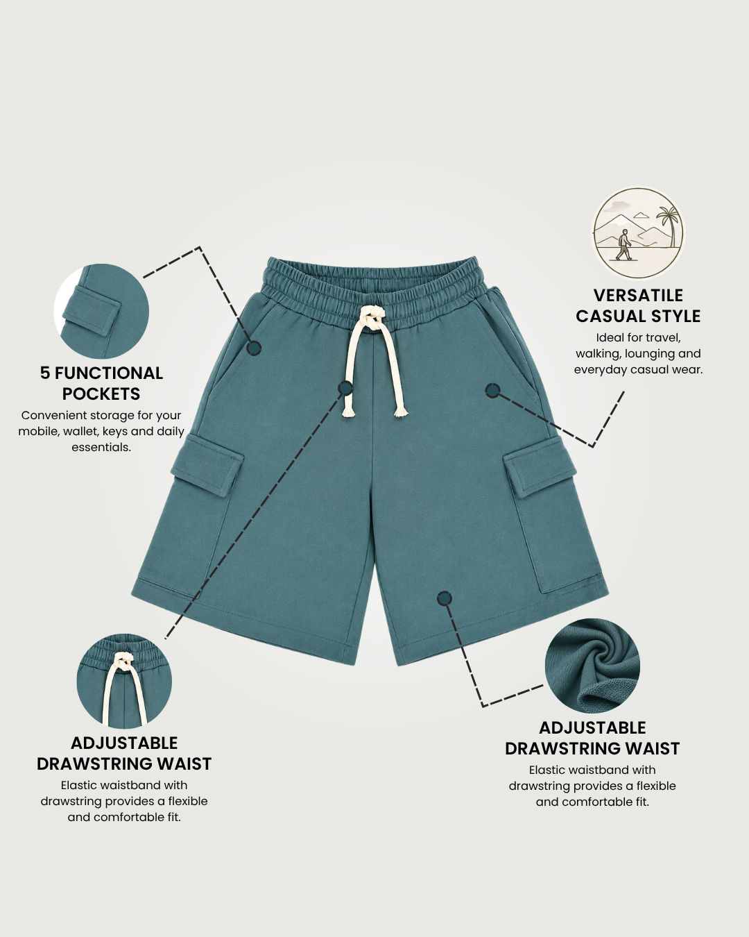 Tener cargo shorts blue feature overview