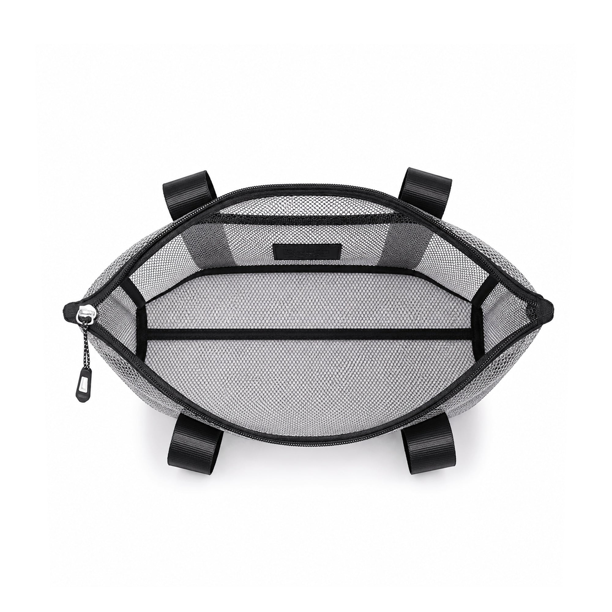 Tener 14L mesh beach tote open showing the spacious main compartment
