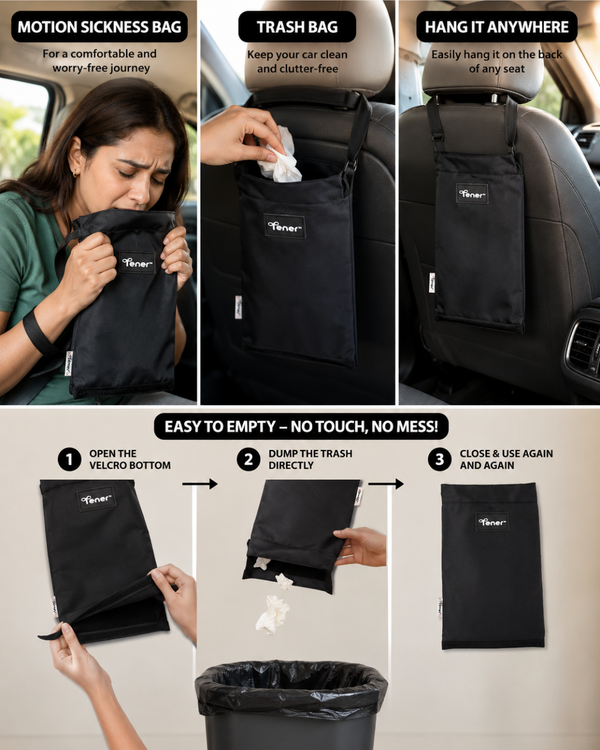Tener 2-in-1 Reusable Car Trash Bin & Motion Sickness Bag