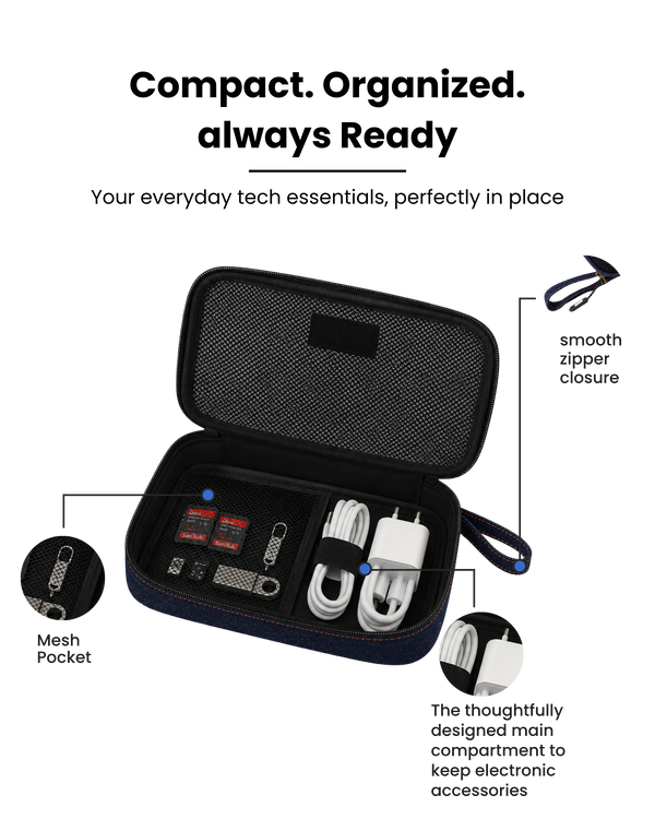 Tener 1L Raw Denim Travel Cable Organizer Pouch