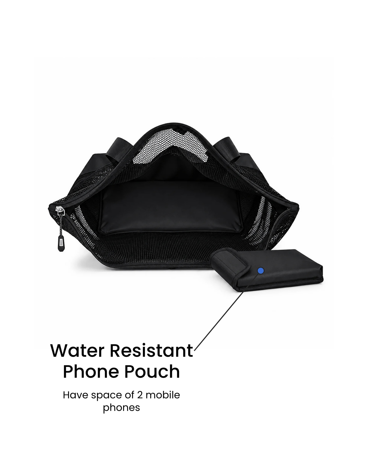 Tener 40L Large Mesh Beach Tote Bag - phone pouch