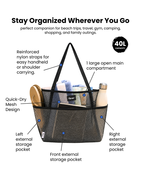 Tener 40L Large Mesh Beach Tote Bag