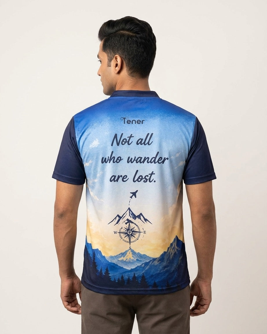 Tener "Not All Who Wander Are Lost" Travel Jersey Polo - back