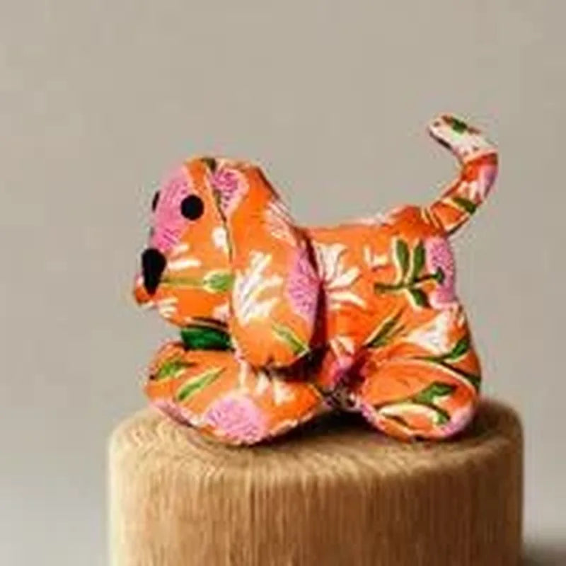 Handmade fabric pup charm in orange floral print